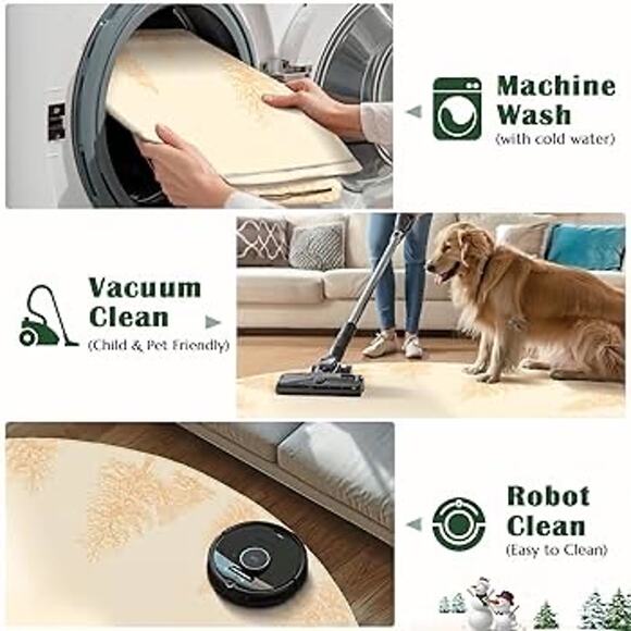 NEW Gold Xmas Tree Washable Round Rug 5' Diameter - Picture 3 of 9